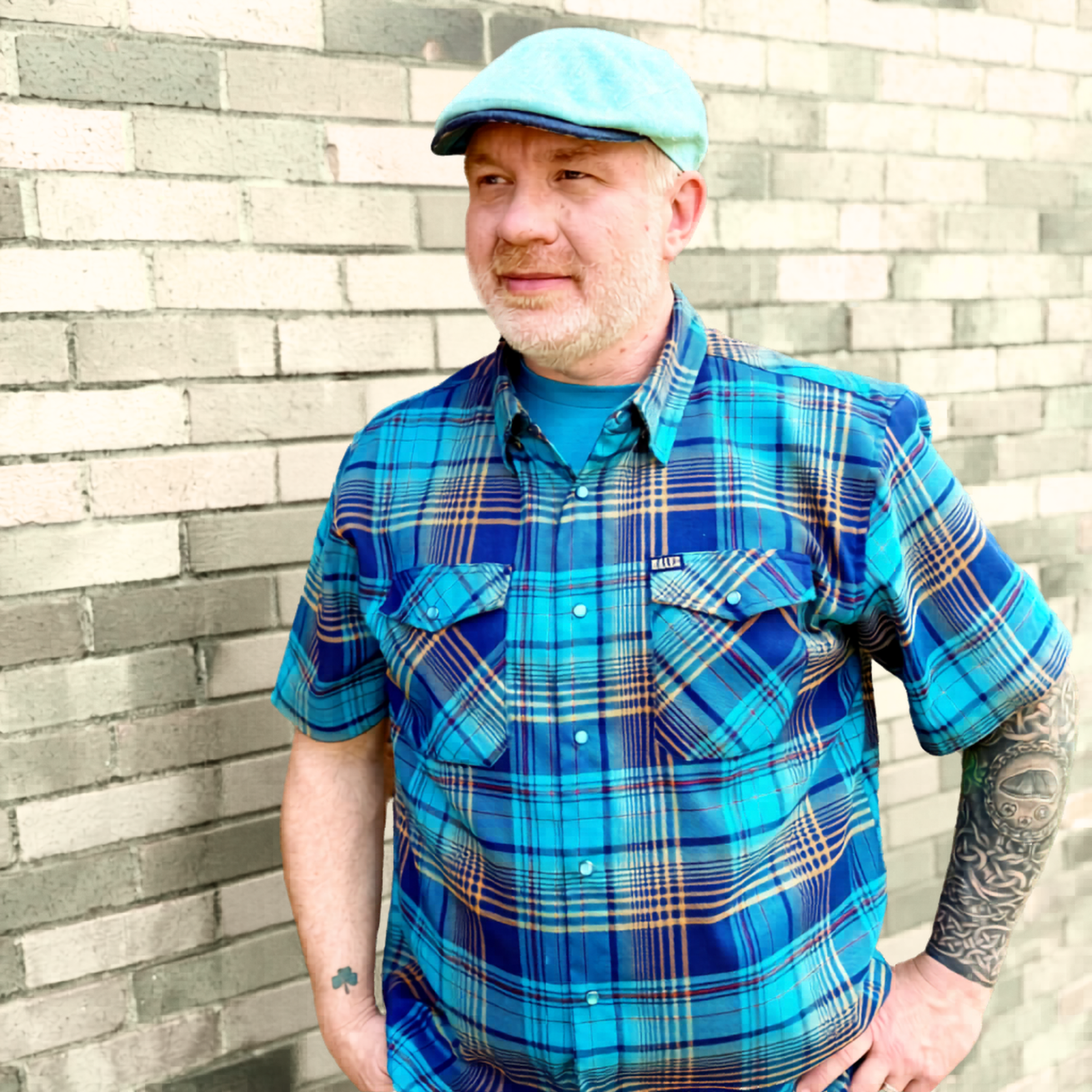 Oasis Mint Green Linen Flat Cap -  Hales Speed Shop X FunkyBrims Collab (with pin)