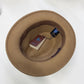 Interior of Alfonso D'Este Sanremo fedora 24719 showing tan felt and brown sweatband