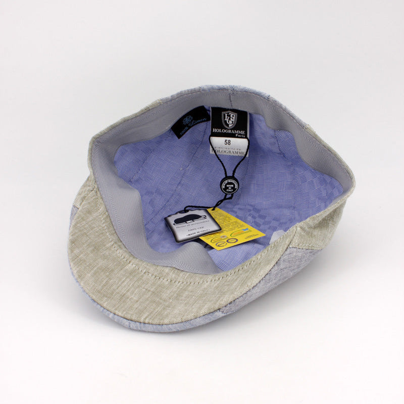 Blue Duckbill Pub Cap in blue linens at FunkyBrims.