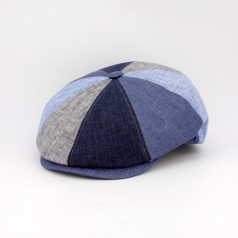 Blue Linen Pinwheel Newsboy at FunkyBrims. Made in Italy.