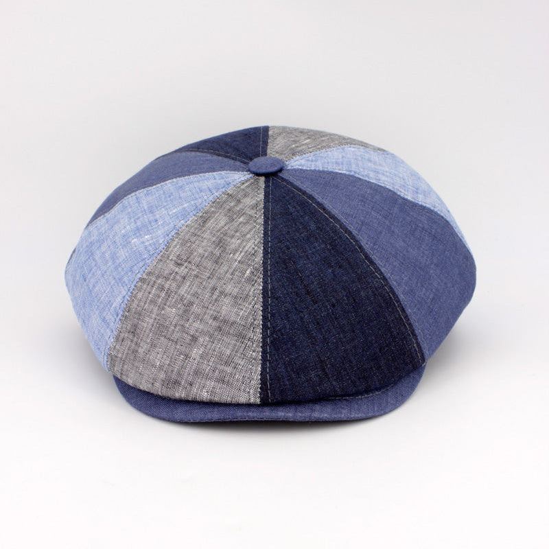 Blue Linen Pinwheel Newsboy at FunkyBrims. Made in Italy.