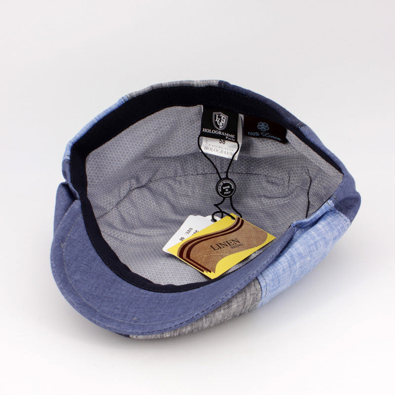 Blue Linen Pinwheel Newsboy at FunkyBrims. Made in Italy.