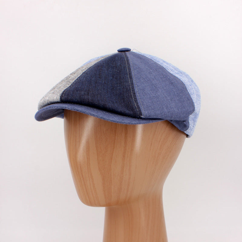 Blue Linen Pinwheel Newsboy at FunkyBrims. Made in Italy.