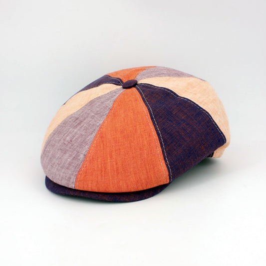 The Linenwheel Italian Linen cap in purple and orange at FunkyBrims.