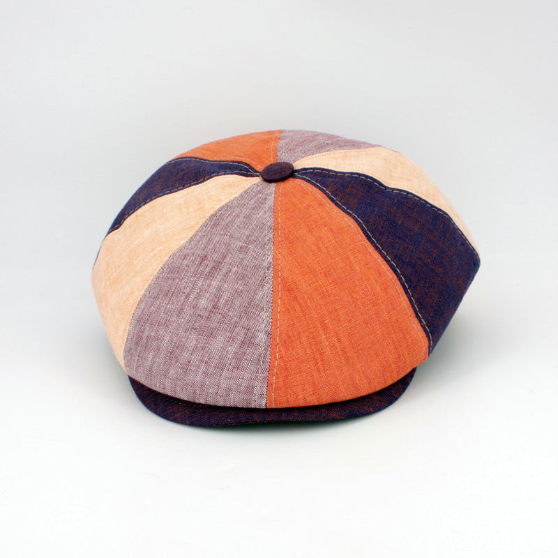 The Linenwheel Italian Linen cap in purple and orange at FunkyBrims.