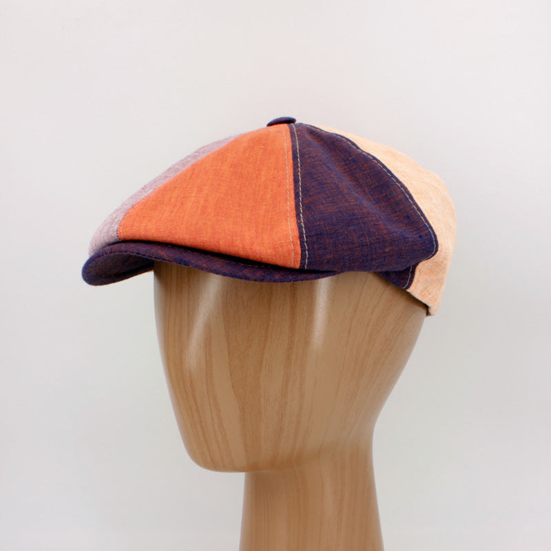 The Linenwheel Italian Linen cap in purple and orange at FunkyBrims.