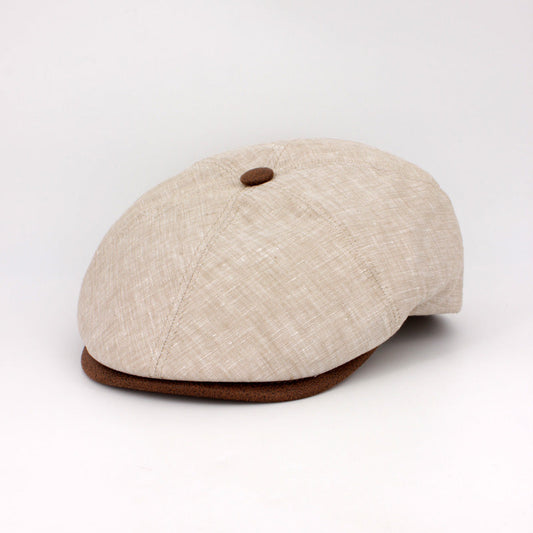 The LinenShelby Sand Beige Newsboy Cap by Hologramme Paris