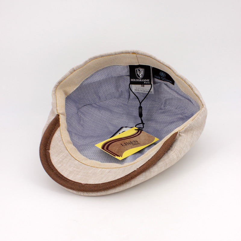 The LinenShelby Sand Beige Newsboy Cap by Hologramme Paris