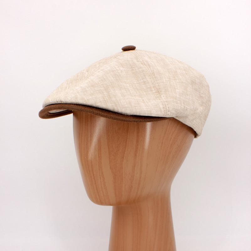 The LinenShelby Sand Beige Newsboy Cap by Hologramme Paris