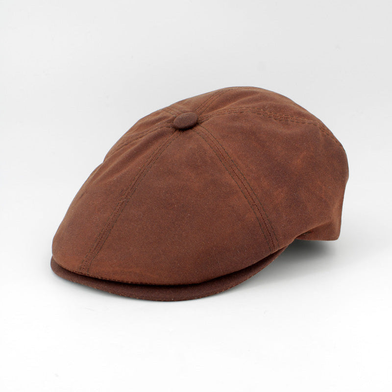 The All-Weather Newsboy – Tobacco Brown Wax Cotton by Hologramme Paris