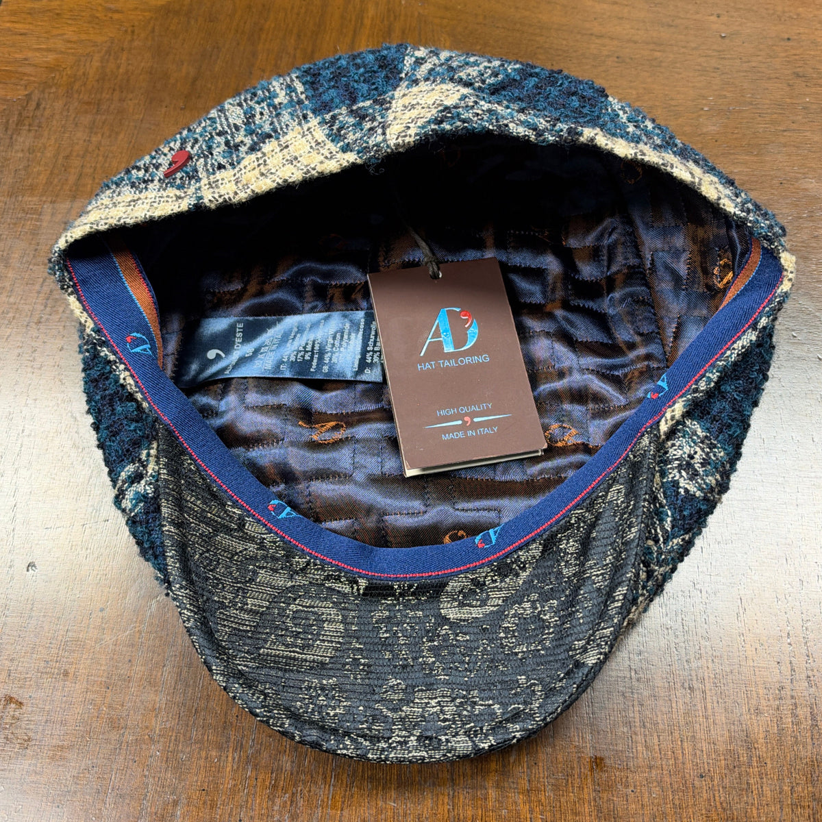 Alfonso D'Este Striking Blue/Turquoise and Beige Kent Newsboy Cap 35530