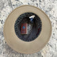 Interior of Indiana fedora showing patterned sweatband and tan brim