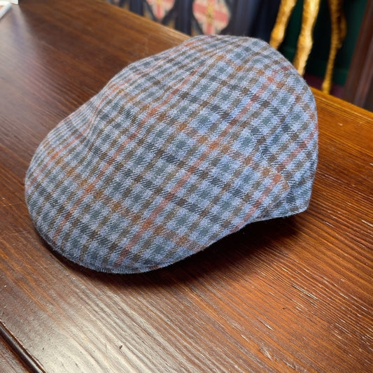 Alfonso D'Este blue-gray plaid wool Tirreno flat cap 37968