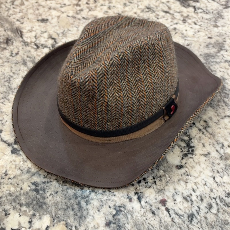 Alfonso d’Este Cowboy brown gray and orange herringbone hat 42019 with brown leather brim