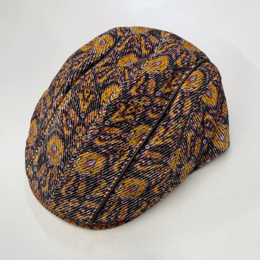 Alfonso D'Este John 42028 gold and purple paisley cotton flat cap, angled view