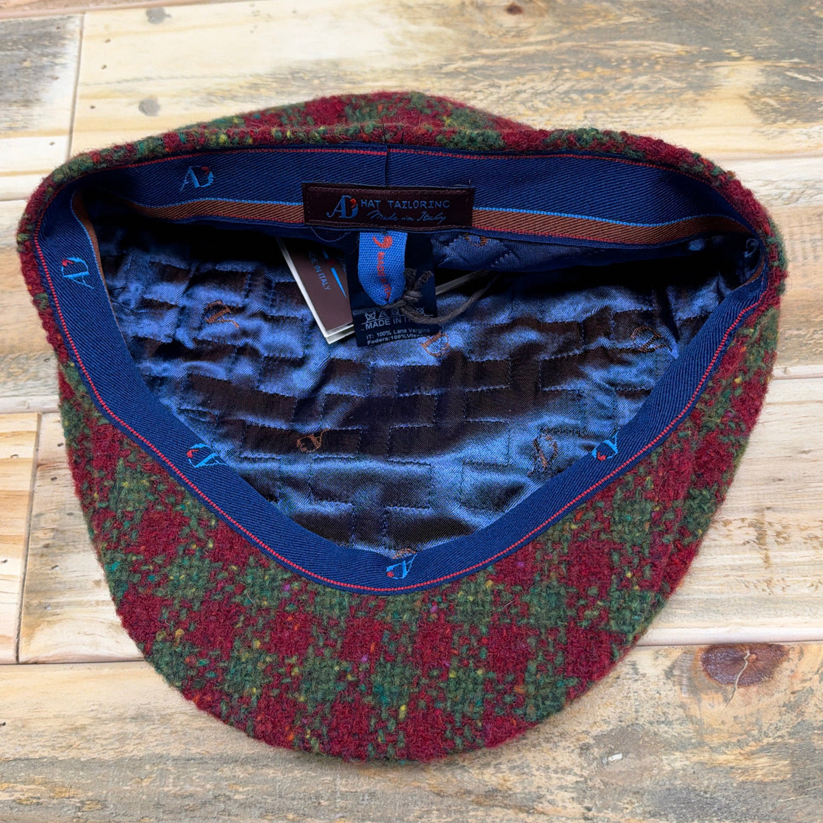 Alfonso D'est Red and Green Plaid 100% Wool Flat Cap 44779