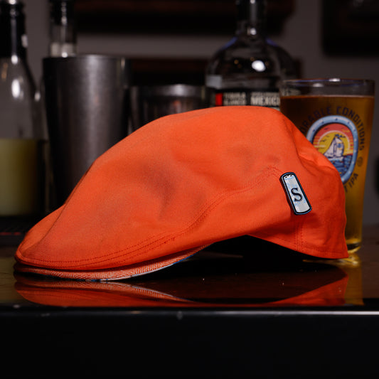 Villa Margarita Orange Flat Cap -  Hales Speed Shop X FunkyBrims Collab (with Skull & Parrot Pin)