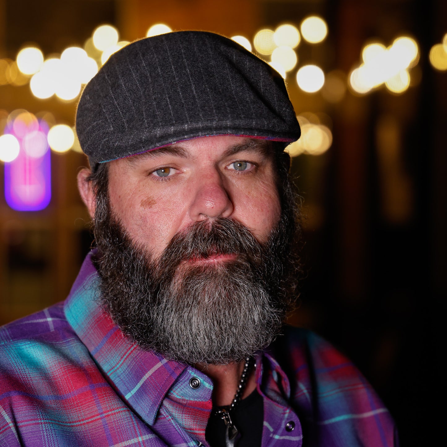 The Mi Amor Gray Pinstripe Flat Cap Hales Speed Shop X FunkyBrims Collab with Cap Pin