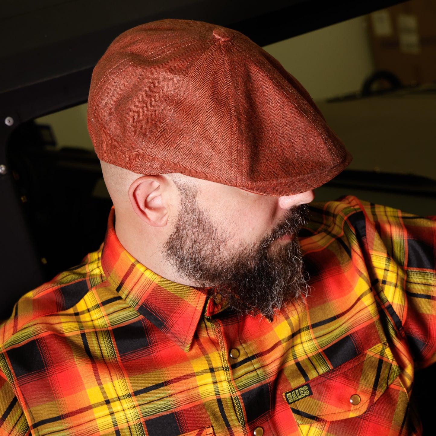 HaleFire "Orange Tommy" Herringbone Newsboy Hales Speed Shop X FunkyBrims Collab (with Pin)