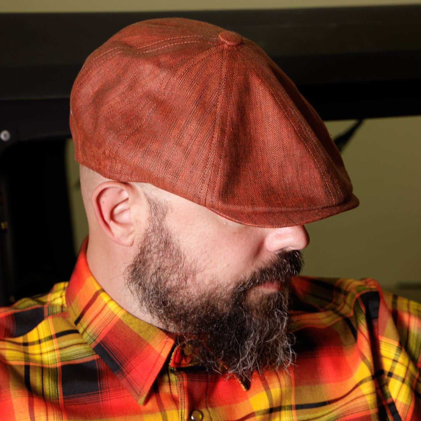 HaleFire "Orange Tommy" Herringbone Newsboy Hales Speed Shop X FunkyBrims Collab (with Pin)
