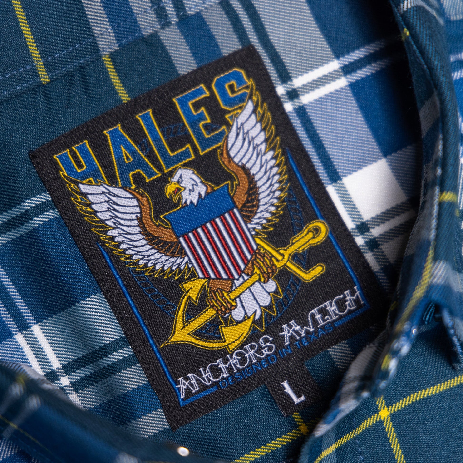 Hales Speed Shop Clothing Anchors Aweigh Flannel, Blue and White