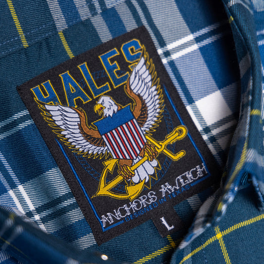 Hales Speed Shop Clothing Anchors Aweigh Flannel, Blue and White