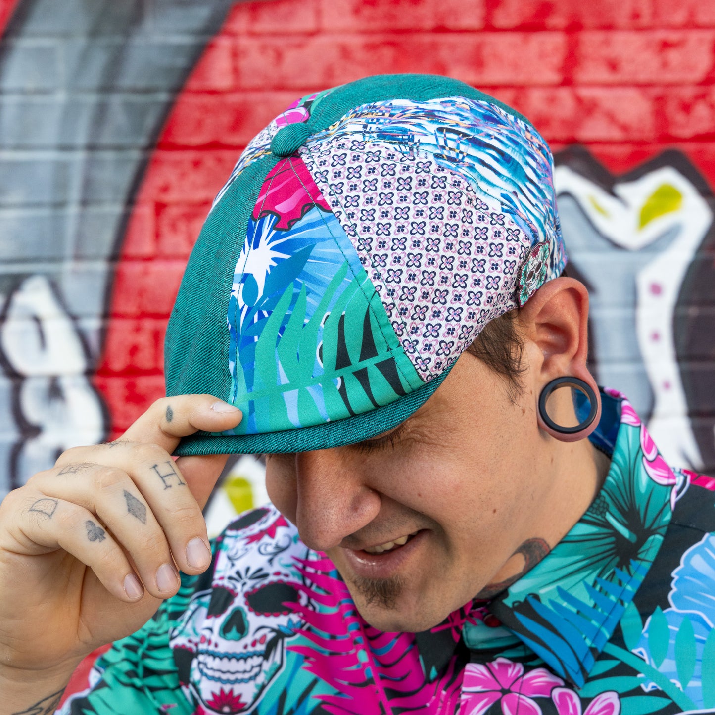 Aloha Meurtos Patchwork Newsboy Hales Speed Shop X FunkyBrims Collab (with Pin)