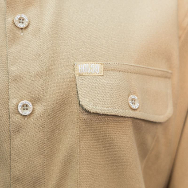 Hales Blue Collar Short Sleeve Shirt in Beige