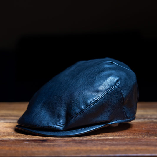 The Springwood Slasher Black Leatherette Flat Cap Hales Speed Shop X FunkyBrims Collab (with Pin)