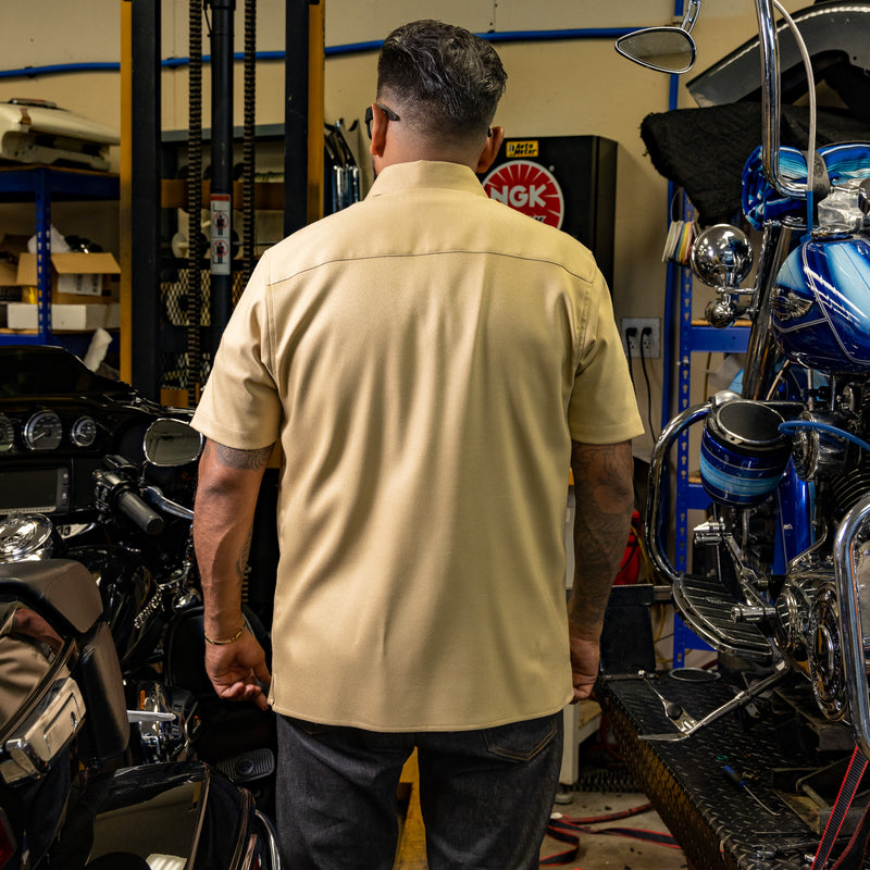 Hales Blue Collar Short Sleeve Shirt in Beige