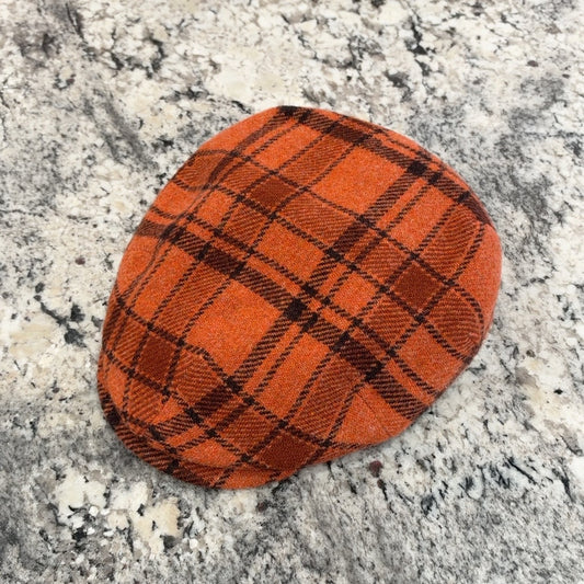 Alfonso D'Este orange plaid virgin wool America flat cap 47526 front