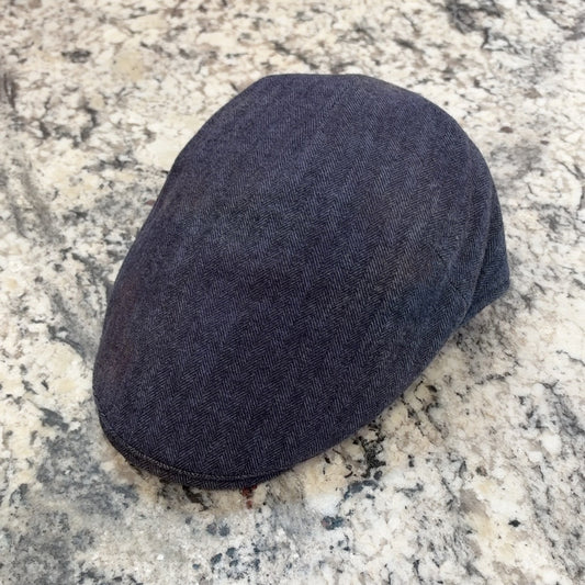 Navy herringbone wool and cotton flat cap 47539