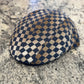 Alfonso d’Este John blue, tan and cream checkerboard flat cap 47545, front angle