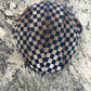 Alfonso d’Este John blue, tan and cream checkerboard flat cap 47545, top view