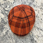 Alfonso D'Este orange plaid Like virgin wool flat cap 47550, top view showing paneled crown