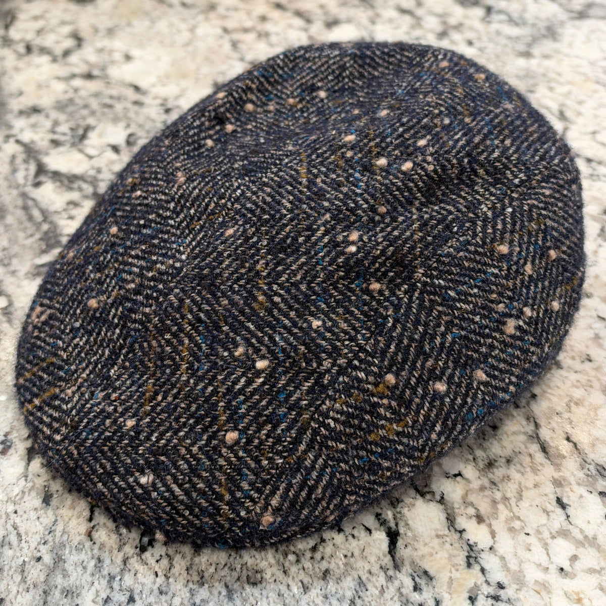 Alfonso D'est Blue Spec Herringbone Club Cap 47777 - Ferla Baby Alpaca Wool