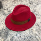 Alfonso D’Este red wool felt fedora 47824 with brown grosgrain ribbon