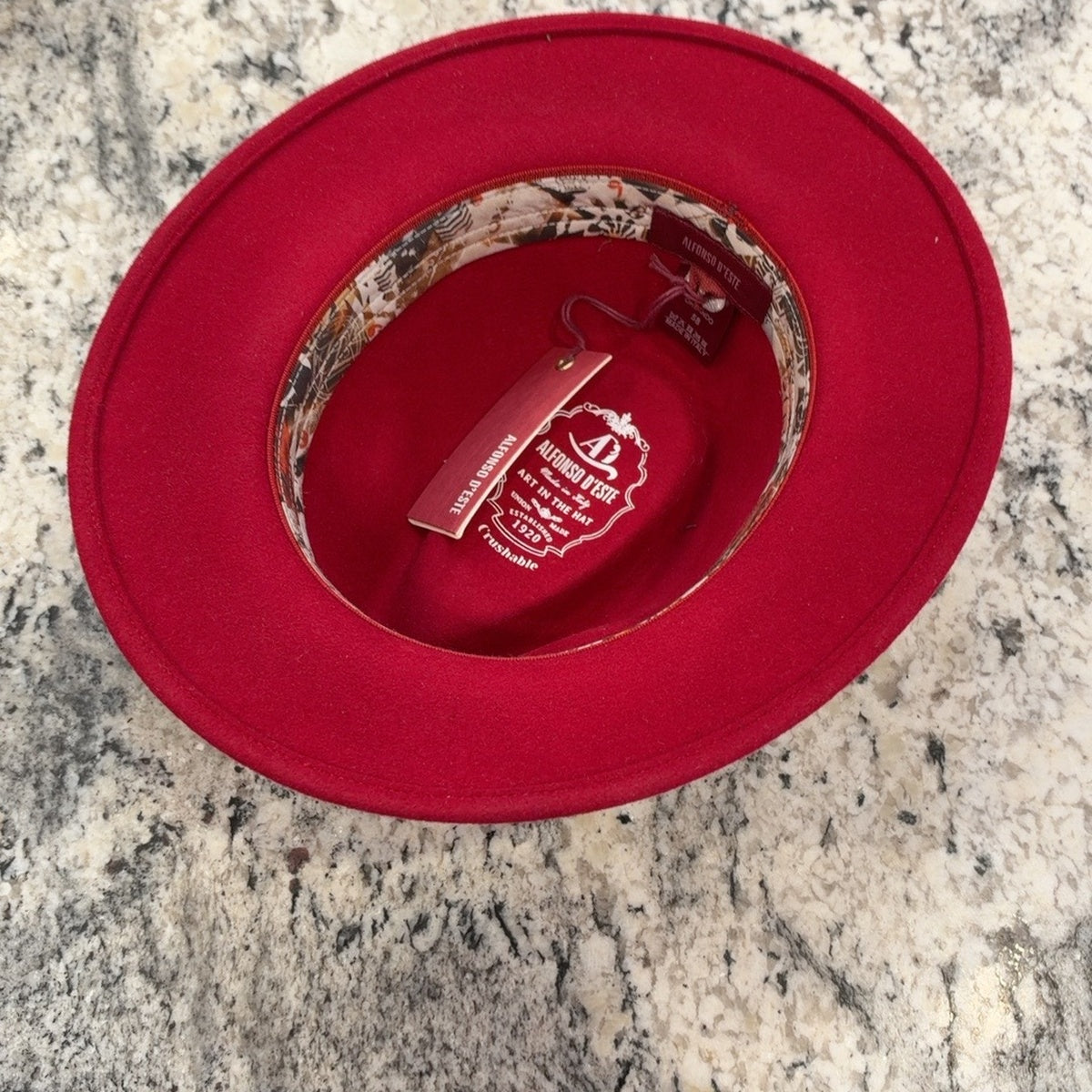 Interior of Alfonso D’Este red wool felt fedora 47824
