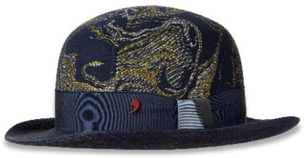 Alfonso D'est Ornate Blue Bowler Hat at FunkyBrims - 47856 - Bombetta Shape