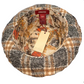 A vintage Albrecht Durer patterned hat with a brown, black, and beige herringbone plaid exterior and a colorful interior print.
