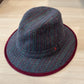 Alfonso D’Este Safari blue teal and burgundy herringbone virgin wool hat 47916