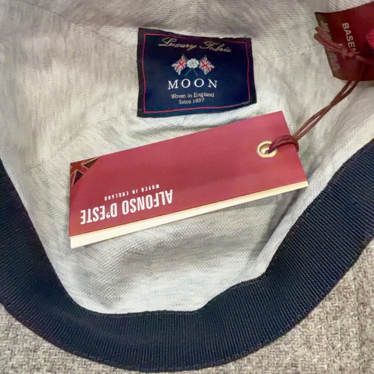 Abraham Moon woven in England fabric label inside Alfonso d’Este baseball cap 48190