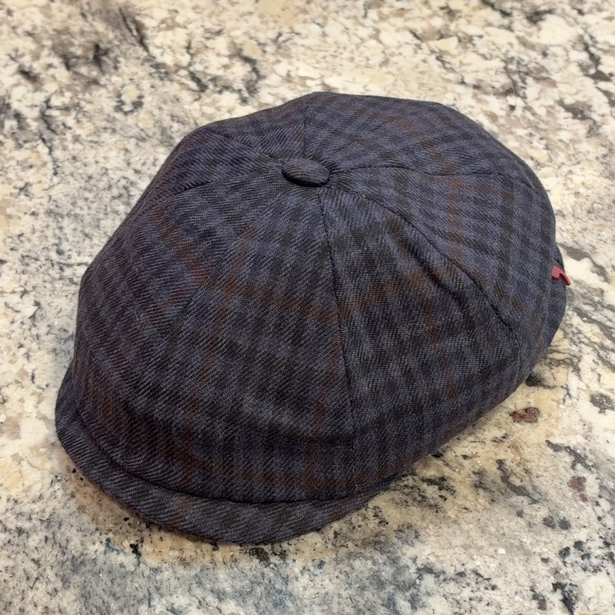 Alfonso D'Este navy and brown windowpane wool Shelby newsboy cap 49208 front