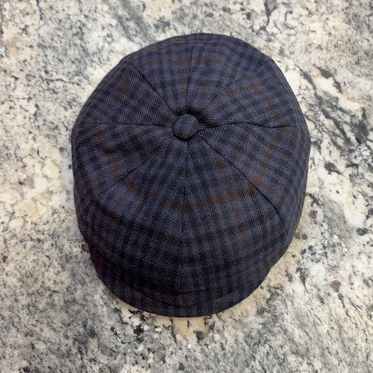 Alfonso D'Este navy and brown windowpane wool Shelby newsboy cap 49208 top