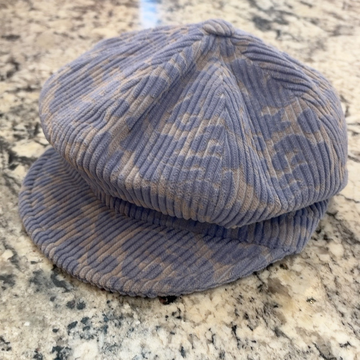 Alfonso d’Este Krizia light blue patterned cotton corduroy newsboy cap 52043, side view