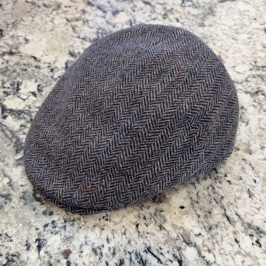 Alfonso d’Este Ionio 52245 blue and brown herringbone virgin wool flat cap