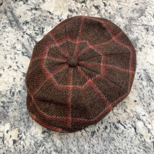 Alfonso d’Este Kyoto 52271 brown and red windowpane wool blend newsboy