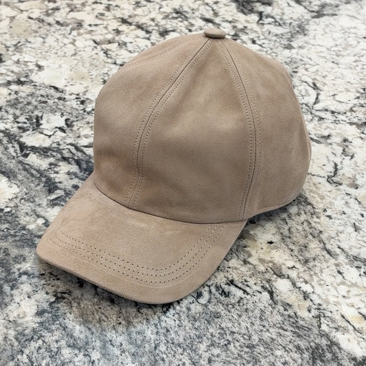 Alfonso d’Este gray tan leather baseball cap 52428, front view