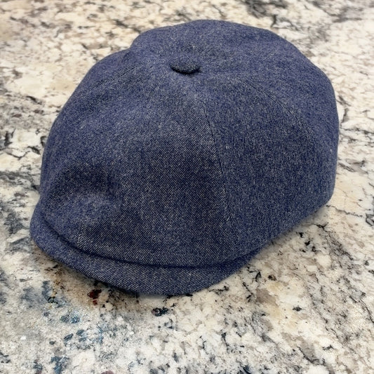 Alfonso d’Este Shelby heather blue virgin wool and cotton newsboy cap 52446, front angle