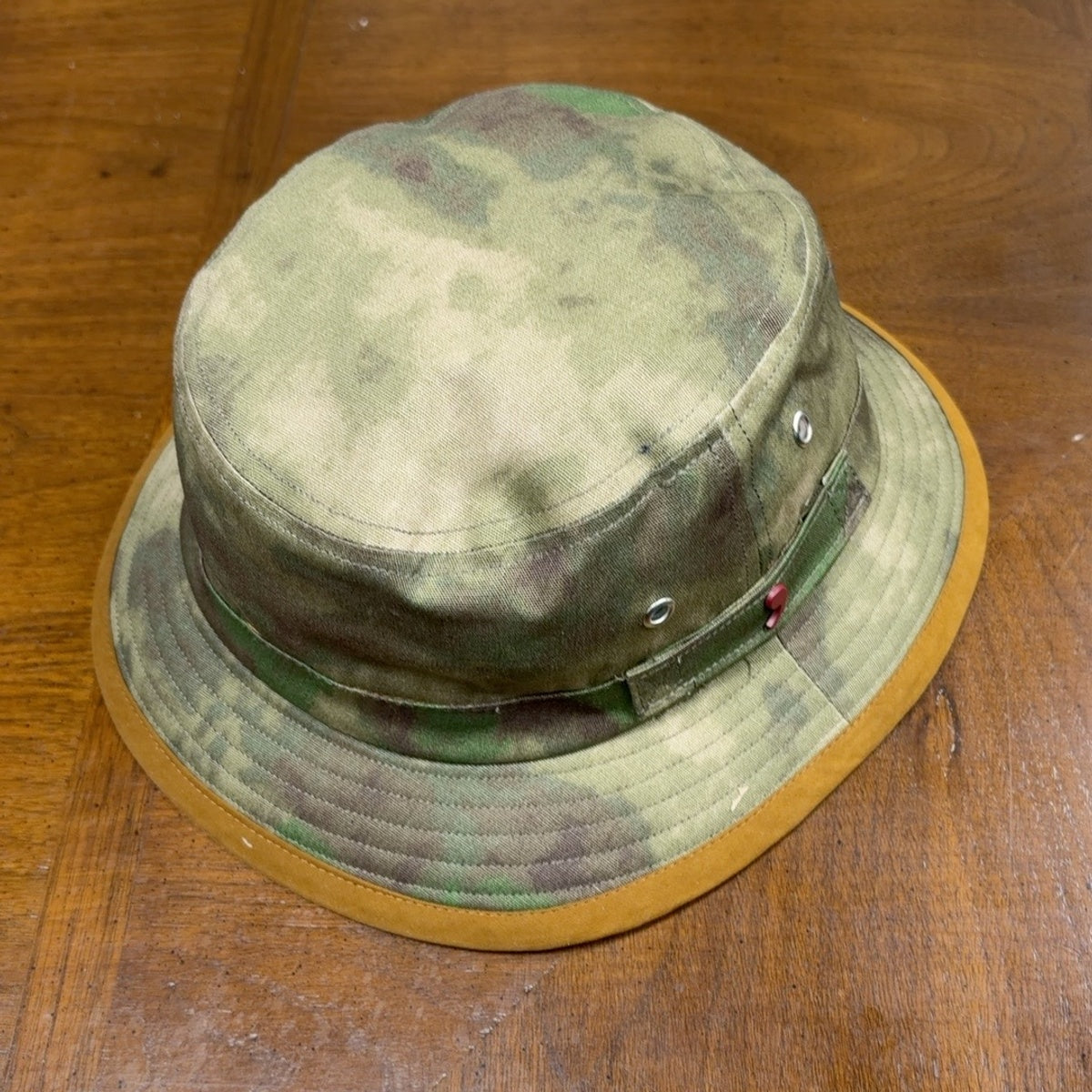 Alfonso D'Este British camo cotton bucket hat 52472 with mustard brim trim